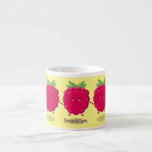 Cute happy raspberry cartoon illustration espresso cup
