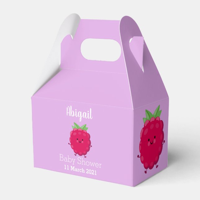 Cute happy raspberry cartoon illustration favour box (Front Side)