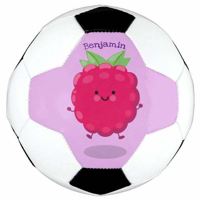 Cute happy raspberry cartoon illustration football (Front)