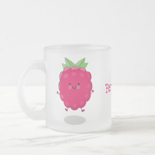Cute happy raspberry cartoon illustration frosted glass coffee mug