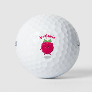 Cute happy raspberry cartoon illustration golf balls