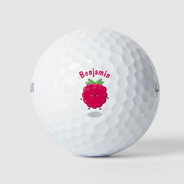 Cute happy raspberry cartoon illustration golf balls (Front)