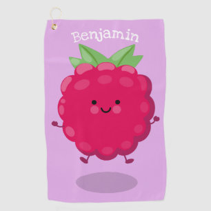 Cute happy raspberry cartoon illustration golf towel