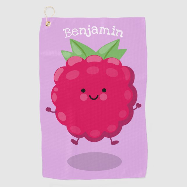 Cute happy raspberry cartoon illustration  golf towel (Front)