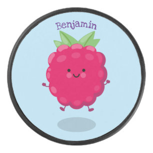 Cute happy raspberry cartoon illustration hockey puck