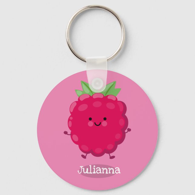 Cute happy raspberry cartoon illustration key ring (Front)