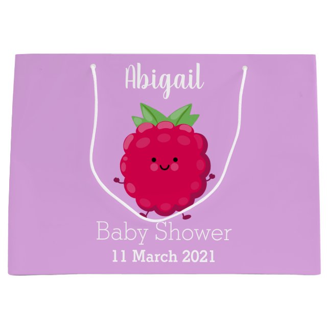 Cute happy raspberry cartoon illustration  large gift bag (Front)