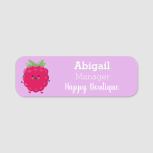 Cute happy raspberry cartoon illustration name tag
