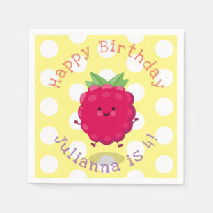 Cute happy raspberry cartoon illustration napkin