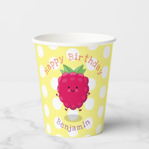 Cute happy raspberry cartoon illustration paper cups