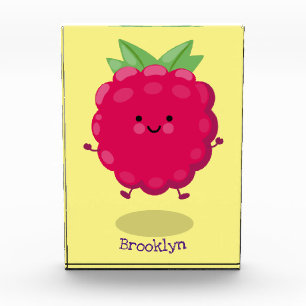 Cute happy raspberry cartoon illustration photo block