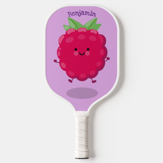 Cute happy raspberry cartoon illustration  pickleball paddle (Front)