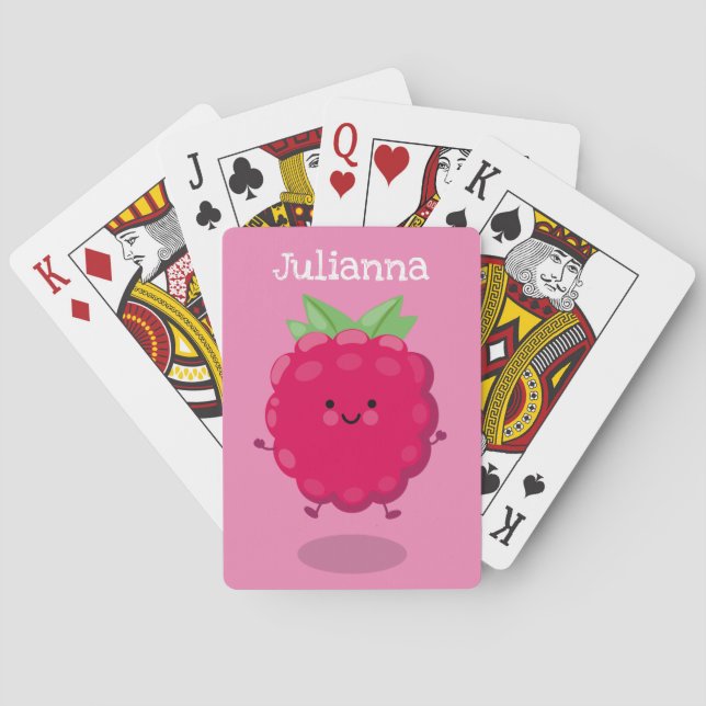 Cute happy raspberry cartoon illustration playing cards (Back)