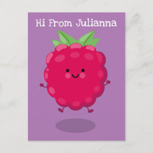 Cute happy raspberry cartoon illustration postcard