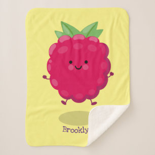 Cute happy raspberry cartoon illustration sherpa blanket