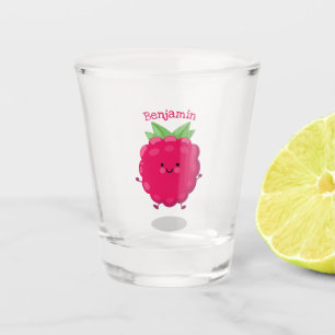 Cute happy raspberry cartoon illustration shot glass