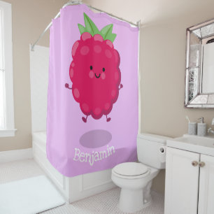 Cute happy raspberry cartoon illustration shower curtain