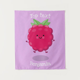 Cute happy raspberry cartoon illustration  tapestry