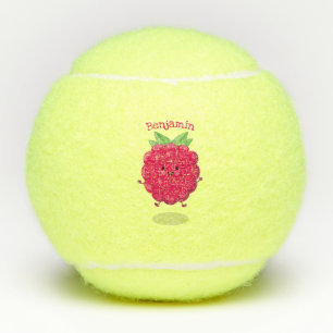 Cute happy raspberry cartoon illustration tennis balls