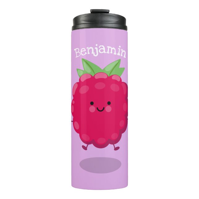 Cute happy raspberry cartoon illustration thermal tumbler (Front)