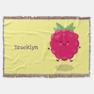 Cute happy raspberry cartoon illustration throw blanket