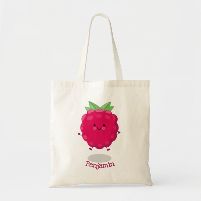 Cute happy raspberry cartoon illustration tote bag (Front)