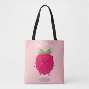 Cute happy raspberry cartoon illustration tote bag