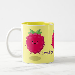 Cute happy raspberry cartoon illustration Two-Tone coffee mug
