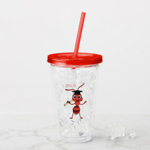 Cute happy red ant cartoon acrylic tumbler