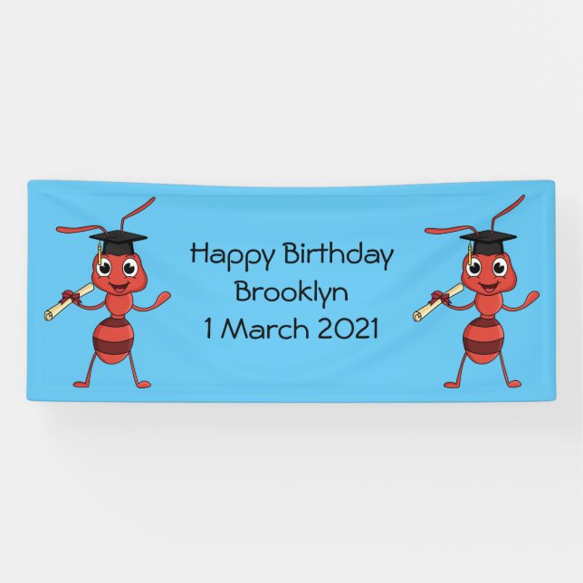 Cute happy red ant cartoon banner (Horizontal)