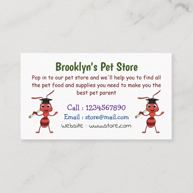 Cute happy red ant cartoon business card (Front)