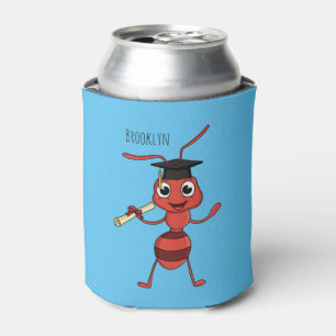 Cute happy red ant cartoon can cooler