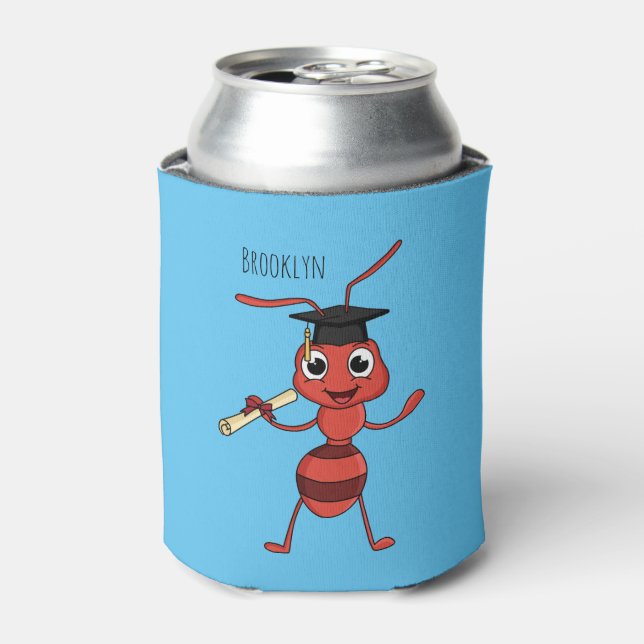Cute happy red ant cartoon can cooler (Can Front)
