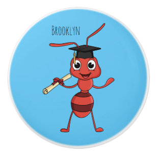 Cute happy red ant cartoon ceramic knob