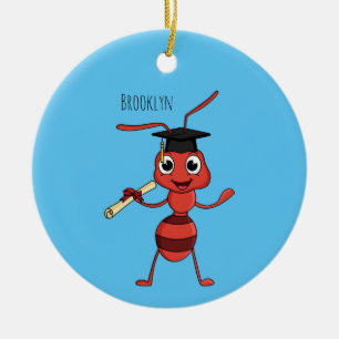 Cute happy red ant cartoon ceramic tree decoration