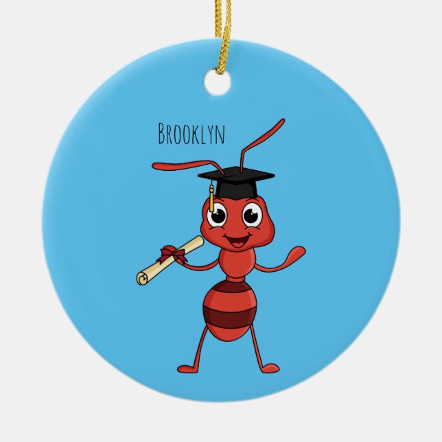 Cute happy red ant cartoon ceramic tree decoration (Front)