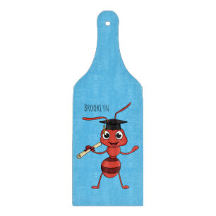 Cute happy red ant cartoon cutting board