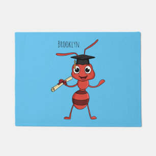Cute happy red ant cartoon doormat