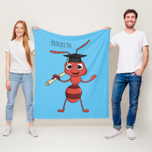 Cute happy red ant cartoon fleece blanket