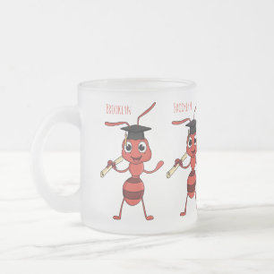 Cute happy red ant cartoon frosted glass coffee mug