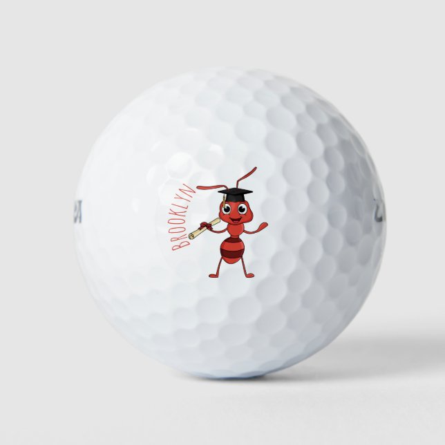 Cute happy red ant cartoon golf balls (Front)