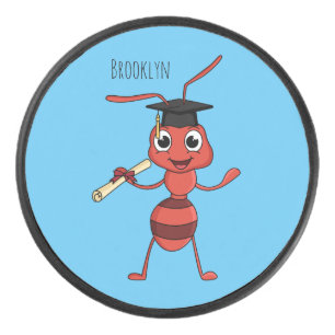 Cute happy red ant cartoon hockey puck