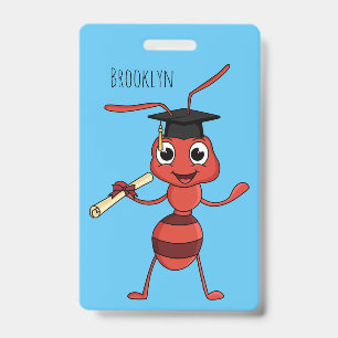 Cute happy red ant cartoon ID badge