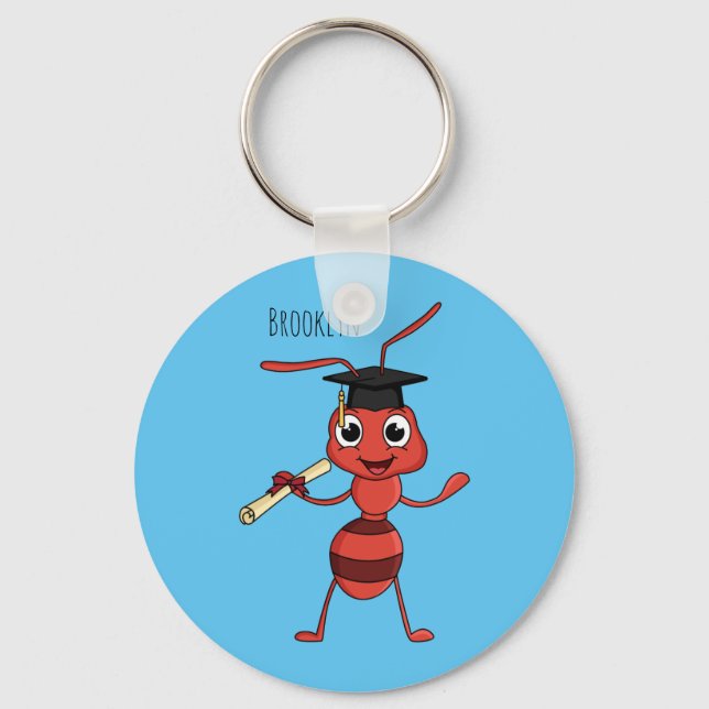 Cute happy red ant cartoon  key ring (Front)