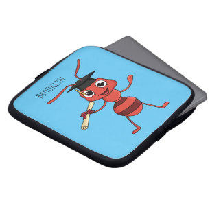 Cute happy red ant cartoon laptop sleeve