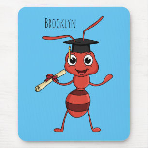 Cute happy red ant cartoon mouse mat