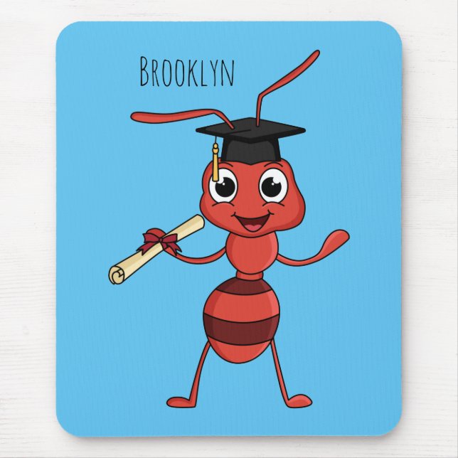 Cute happy red ant cartoon mouse mat (Front)