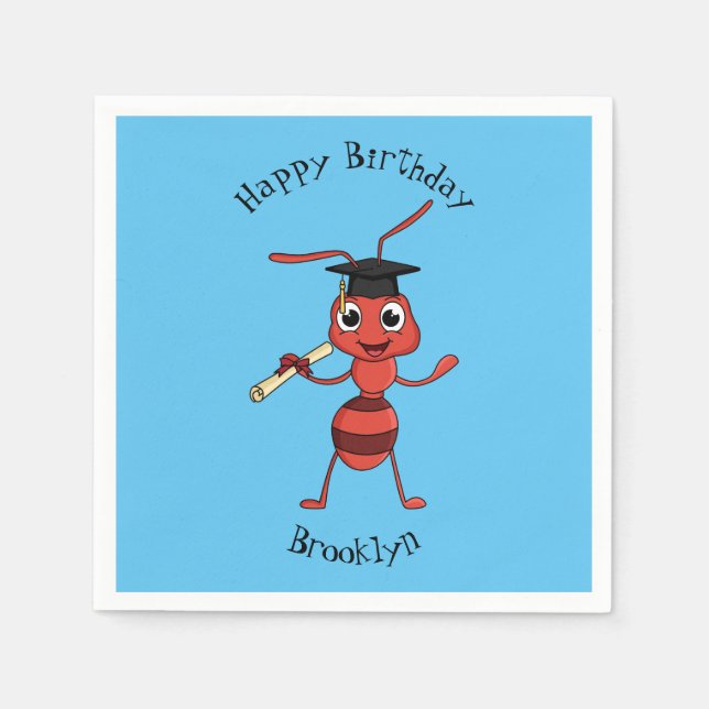 Cute happy red ant cartoon napkin (Front)