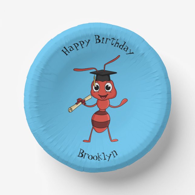 Cute happy red ant cartoon paper plate (Front)