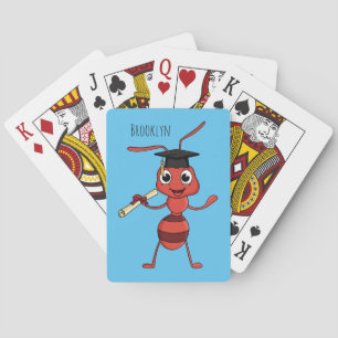 Cute happy red ant cartoon  playing cards